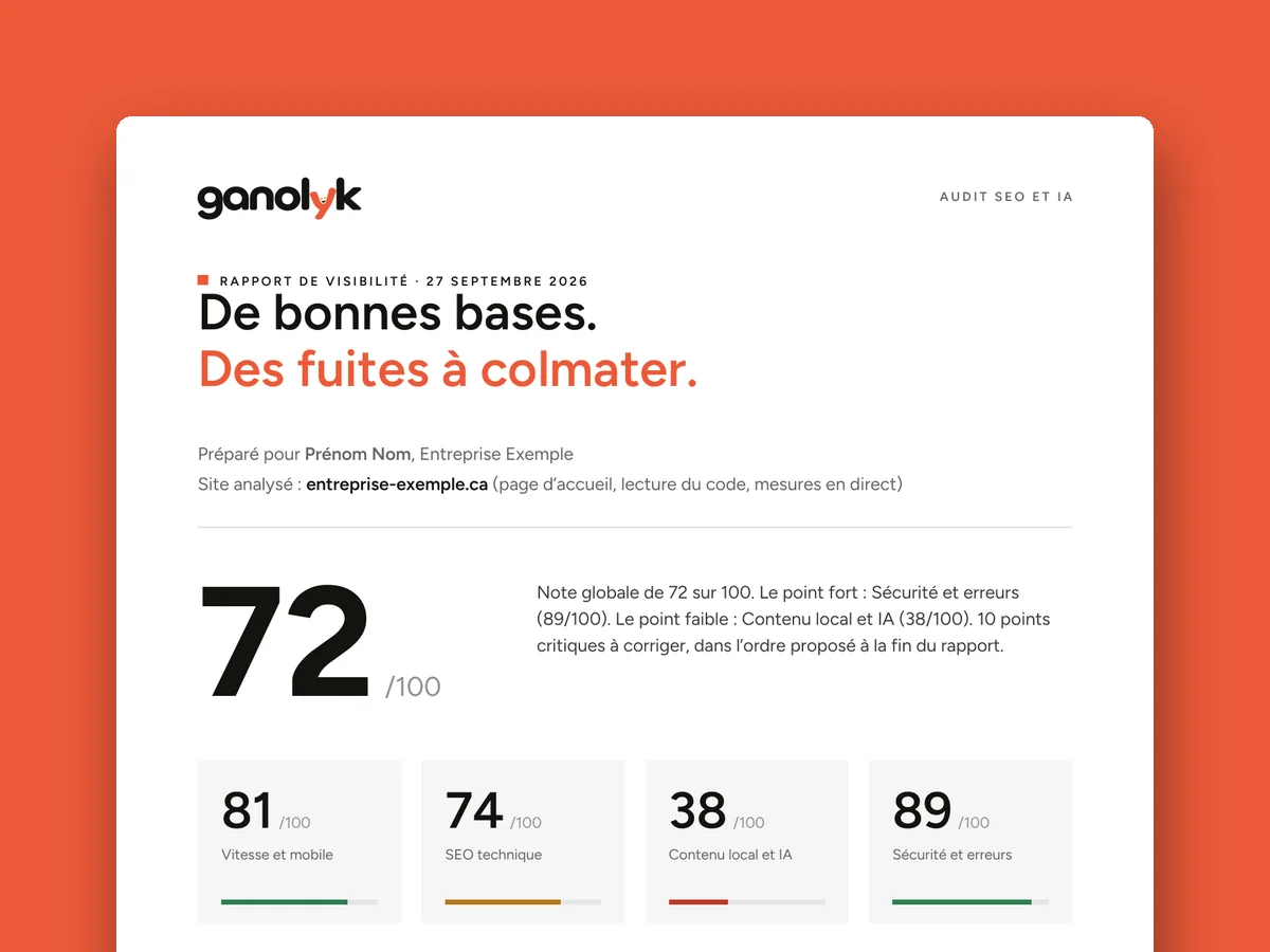 Page 1 du rapport d’audit ganolyk : Votre note