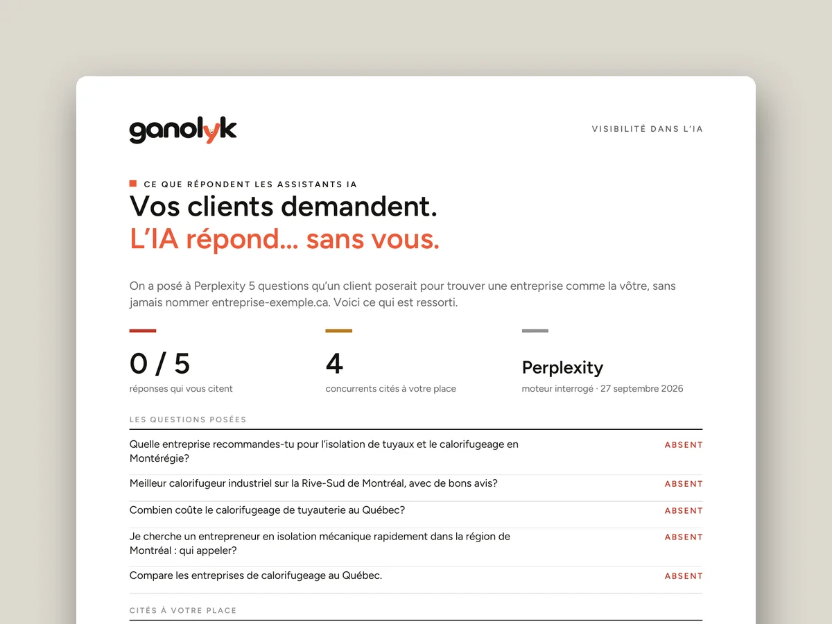 Page 3 du rapport d’audit ganolyk : Visibilité dans l’IA