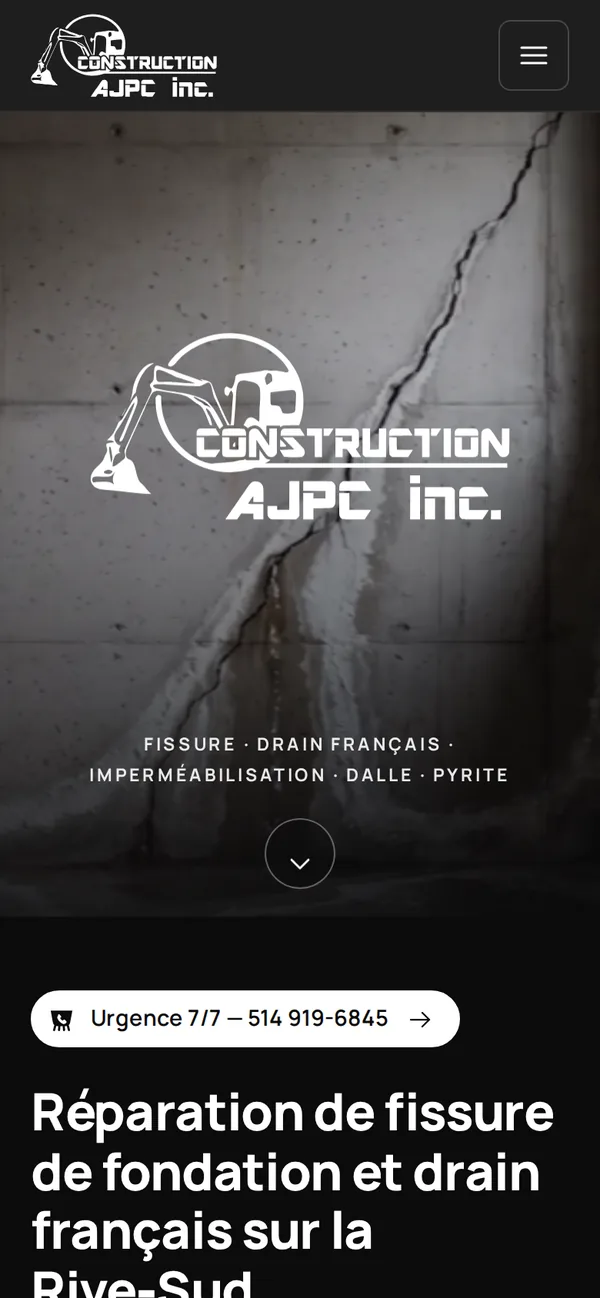 The Construction AJPC website on a phone