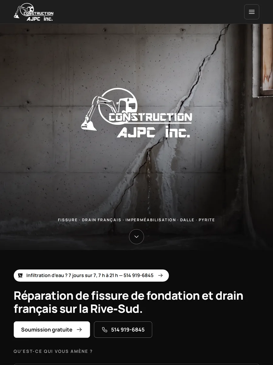 The Construction AJPC website on a tablet