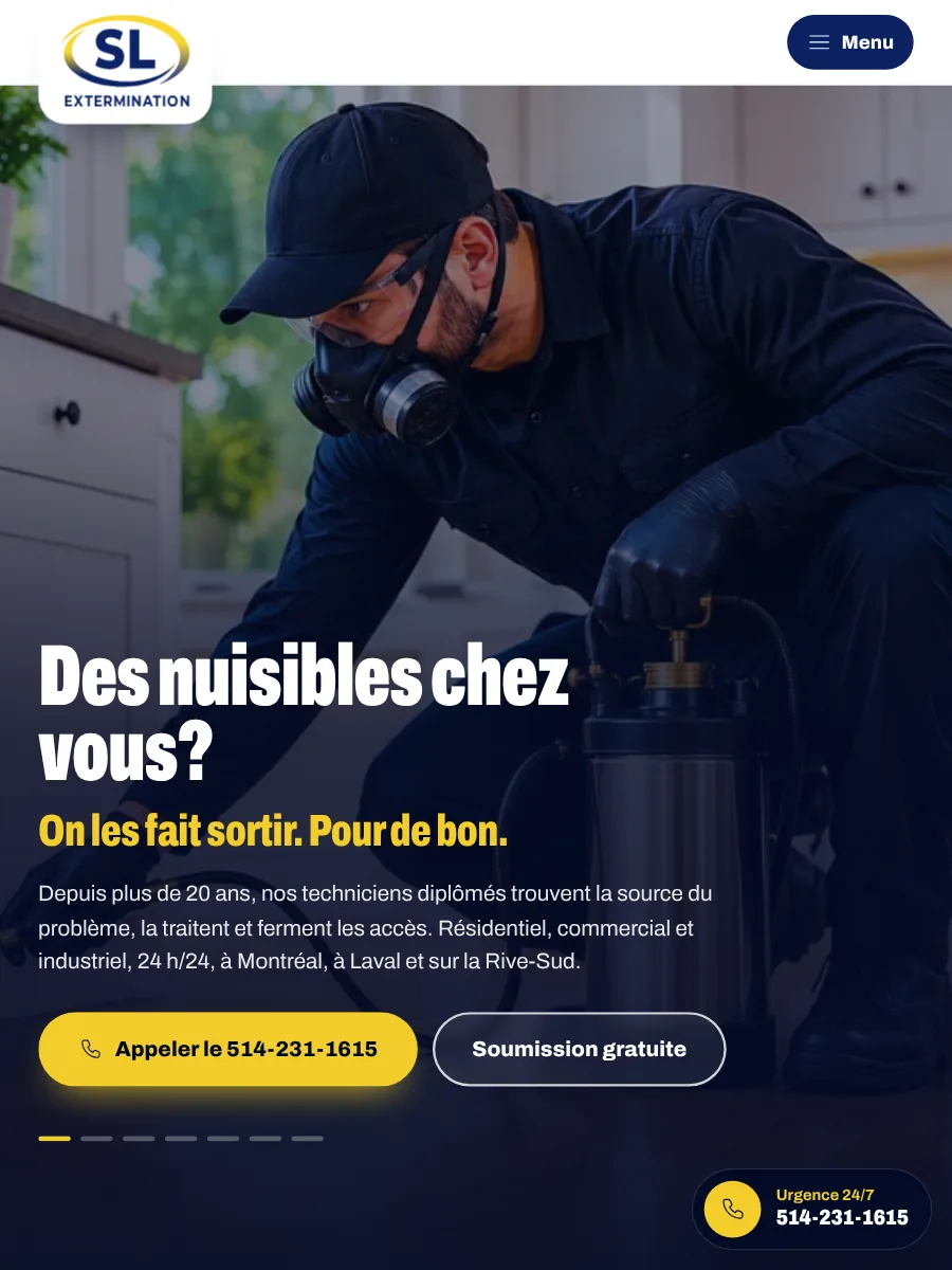 Le site de SL Extermination sur tablette.