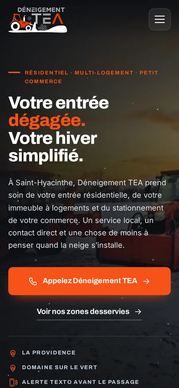 Le site Déneigement TEA sur téléphone