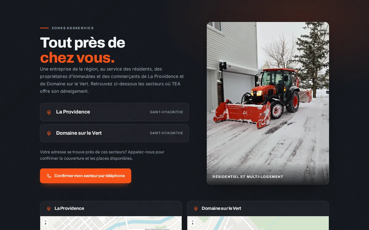 Déneigement TEA — Les zones desservies, avec les cartes.