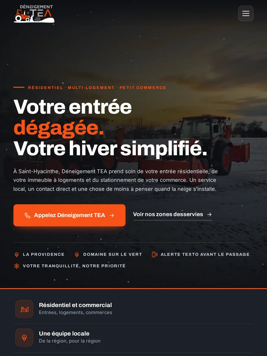 Le site Déneigement TEA sur tablette