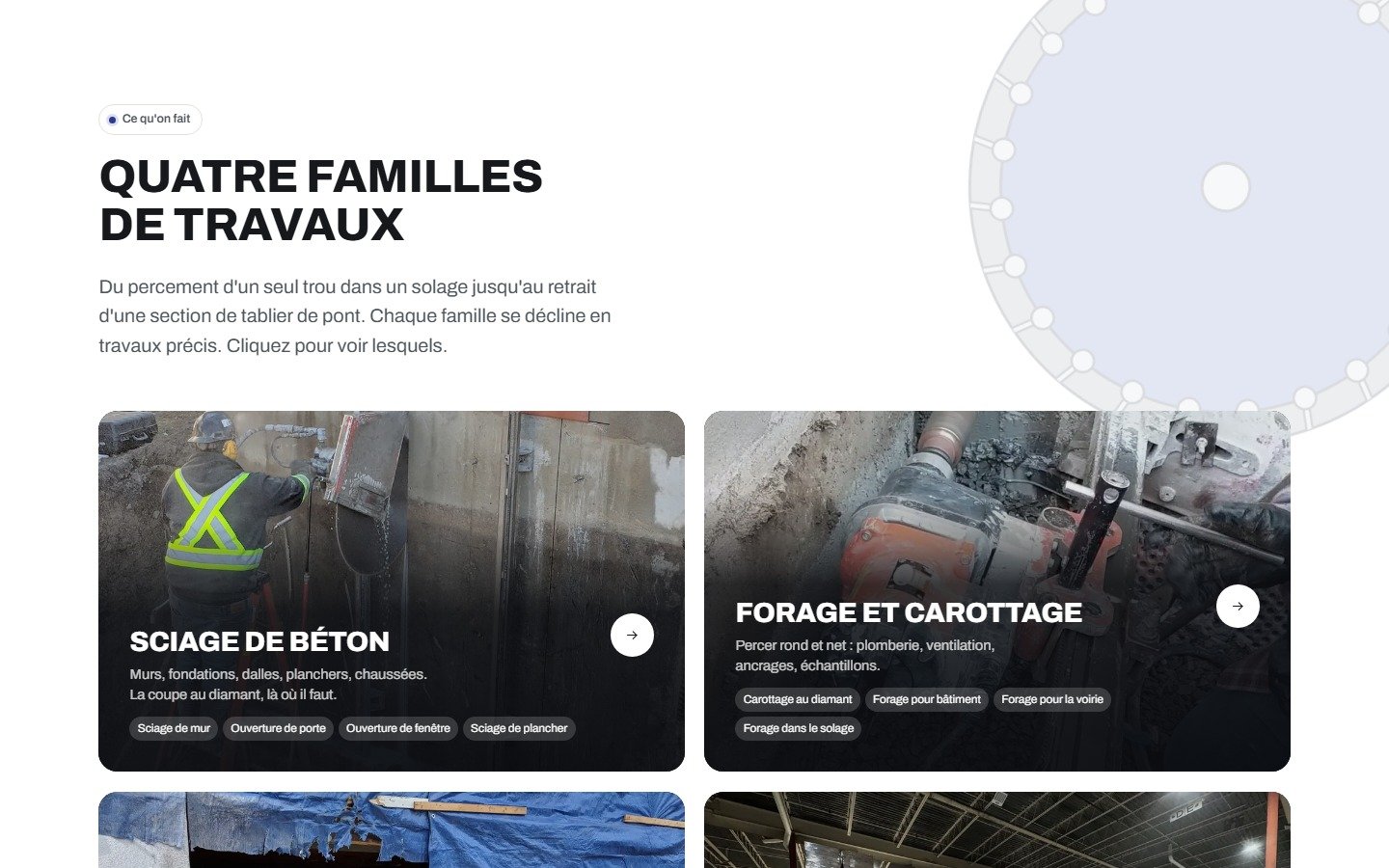 The Sciage de Béton Unik website, seen from top to bottom.