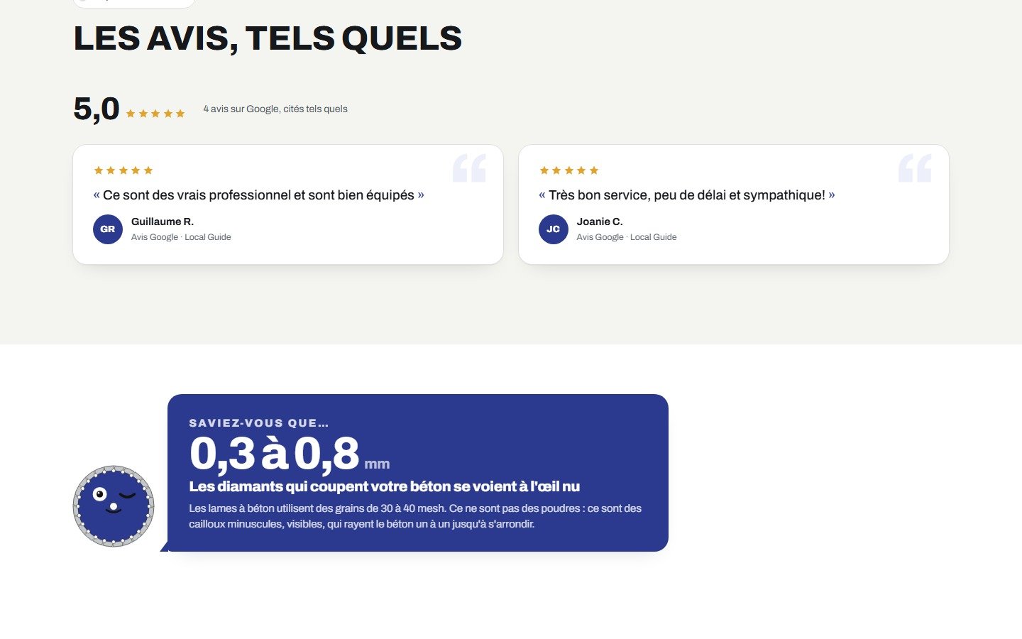 Another section of the Sciage de Béton Unik website.