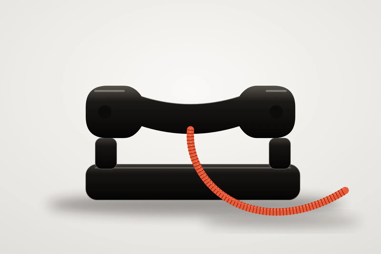 Un téléphone à combiné noir avec un fil corail.